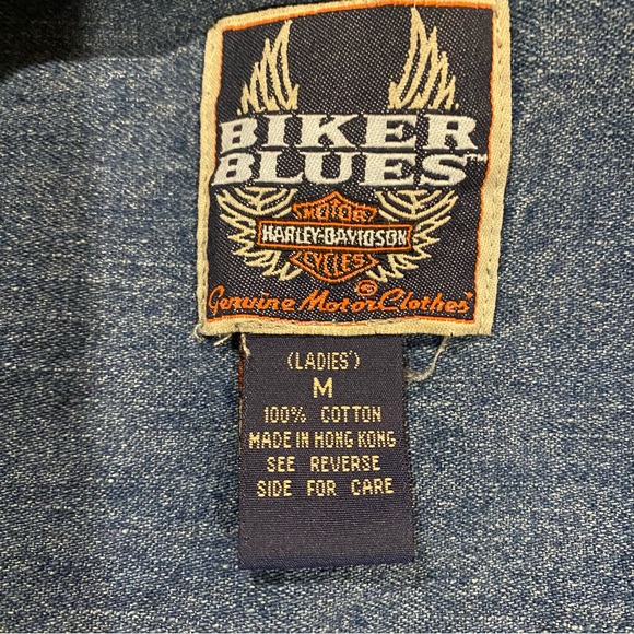 Harley Davidson Shirt Women’s Medium Blue Denim Jeans Medium Wash Biker Blues - Picture 5 of 7